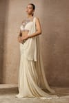 Shop_Tarun Tahiliani_Ivory Blouse Silk Chiffon Embellished Crystal Pre-draped Concept Saree With _Online_at_Aza_Fashions