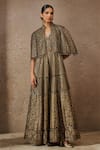 Buy_Tarun Tahiliani_Black Tulle Embellished Sequin Stand Collar Architecture Motif Cape _at_Aza_Fashions