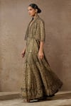 Tarun Tahiliani_Black Tulle Embellished Sequin Stand Collar Architecture Motif Cape _Online_at_Aza_Fashions