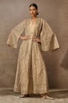 Buy_Tarun Tahiliani_Gold Dress Jersey Embellished Sequin V Signature Embroidered Long Jacket With _at_Aza_Fashions