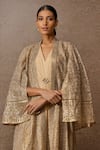 Tarun Tahiliani_Gold Dress Jersey Embellished Sequin V Signature Embroidered Long Jacket With _Online_at_Aza_Fashions