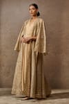 Buy_Tarun Tahiliani_Gold Dress Jersey Embellished Sequin V Signature Embroidered Long Jacket With _Online_at_Aza_Fashions