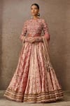 Buy_Tarun Tahiliani_Rose Gold Blouse And Scarf Tulle Geometric Mandala Pattern Lehenga Set With _at_Aza_Fashions