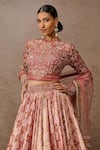 Buy_Tarun Tahiliani_Rose Gold Blouse And Scarf Tulle Geometric Mandala Pattern Lehenga Set With _Online_at_Aza_Fashions