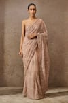 Buy_Tarun Tahiliani_Pink Tulle Pearls, Sequins Sweetheart Neck Hand- Embroidered Saree With Bustier _at_Aza_Fashions