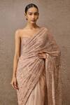 Tarun Tahiliani_Pink Tulle Pearls, Sequins Sweetheart Neck Hand- Embroidered Saree With Bustier _Online_at_Aza_Fashions