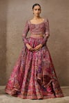 Buy_Tarun Tahiliani_Fuchsia Blouse And Lehenga Kasab Satin Embroidered Geometric Mandala Print Set _at_Aza_Fashions