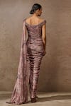 Shop_Tarun Tahiliani_Wine Jersey Crystals Off-shoulder Embellished Pre-draped Saree Gown _at_Aza_Fashions
