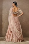 Shop_Tarun Tahiliani_Pink Tulle, Chanderi Sequins, Floral Thread Embroidered Bridal Lehenga Set _at_Aza_Fashions