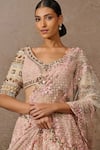 Buy_Tarun Tahiliani_Pink Tulle, Chanderi Sequins, Floral Thread Embroidered Bridal Lehenga Set _Online_at_Aza_Fashions