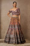 Buy_Tarun Tahiliani_Grey Lehenga Satin Organza Printed Floral One Geometric With Draped Blouse _at_Aza_Fashions