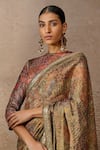 Tarun Tahiliani_Grey Blouse Foil Jersey Printed Floral Round Geometric Saree With _Online_at_Aza_Fashions