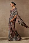 Buy_Tarun Tahiliani_Blue Foil Jersey Printed Floral Geometric Pre-draped Concept Saree With Blouse _Online_at_Aza_Fashions