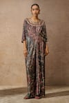 Buy_Tarun Tahiliani_Black Foil Jersey Printed Geometric Round Kaftan _at_Aza_Fashions