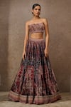 Buy_Tarun Tahiliani_Brown Silk Velvet Printed Geometric Cape Open Lehenga Set _Online_at_Aza_Fashions