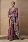 Buy_Tarun Tahiliani_Blue Blouse Chanderi Printed Geometric Round Saree With _at_Aza_Fashions