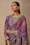 Tarun Tahiliani_Blue Blouse Chanderi Printed Geometric Round Saree With _Online_at_Aza_Fashions