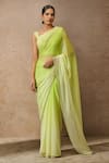 Buy_Tarun Tahiliani_Green Blouse And Saree Chiffon Embellished Crystals Ombre Border With _at_Aza_Fashions