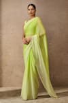 Tarun Tahiliani_Green Blouse And Saree Chiffon Embellished Crystals Ombre Border With _Online_at_Aza_Fashions