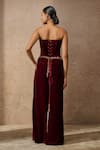 Shop_Tarun Tahiliani_Wine Velvet Embroidery Zari Thread Crystal Embellished Corset And Trouser Set _at_Aza_Fashions