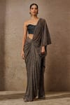 Buy_Tarun Tahiliani_Gold Crinkle Tulle Embellished Metallic Pre-draped Concept Saree With Bustier _at_Aza_Fashions