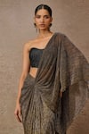 Tarun Tahiliani_Gold Crinkle Tulle Embellished Metallic Pre-draped Concept Saree With Bustier _Online_at_Aza_Fashions