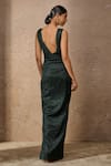 Shop_Tarun Tahiliani_Emerald Green Crinkle Plain V Neck Draped Dress _at_Aza_Fashions