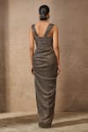 Shop_Tarun Tahiliani_Gold Crinkle Plain Halter Neck Draped Dress _at_Aza_Fashions