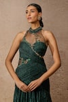 Tarun Tahiliani_Emerald Green Crinkle Tulle Embellished Crystal Halter Neck Sculpted Gown _Online_at_Aza_Fashions