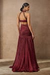 Shop_Tarun Tahiliani_Wine Crinkle Tulle Embellished Crystal Halter Neck Neckline Sculpted Gown _at_Aza_Fashions