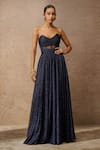 Buy_Tarun Tahiliani_Blue Crinkle Embellished Metallic Stud Sweetheart Neck Corset Gown _at_Aza_Fashions