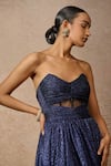 Tarun Tahiliani_Blue Crinkle Embellished Metallic Stud Sweetheart Neck Corset Gown _Online_at_Aza_Fashions