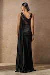 Shop_Tarun Tahiliani_Black Crinkle Tulle Embroidery Sequin V Neck Stripe Draped Gown _at_Aza_Fashions