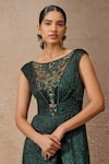 Buy_Tarun Tahiliani_Emerald Green Crinkle Tulle Embellished Crystal Boat Neck Jumpsuit _Online_at_Aza_Fashions