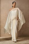 Buy_Tarun Tahiliani_Ivory Skirt Satin Plain Asymmetric Organza Kaftan Top Set _at_Aza_Fashions