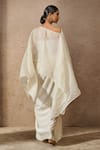 Shop_Tarun Tahiliani_Ivory Skirt Satin Plain Asymmetric Organza Kaftan Top Set _at_Aza_Fashions