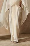 Tarun Tahiliani_Ivory Skirt Satin Plain Asymmetric Organza Kaftan Top Set _Online_at_Aza_Fashions