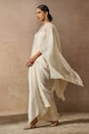 Buy_Tarun Tahiliani_Ivory Skirt Satin Plain Asymmetric Organza Kaftan Top Set _Online_at_Aza_Fashions