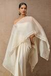 Shop_Tarun Tahiliani_Ivory Skirt Satin Plain Asymmetric Organza Kaftan Top Set _Online_at_Aza_Fashions