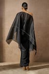 Shop_Tarun Tahiliani_Black Skirt Satin Plain Asymmetric Organza Short Kaftan Top Set _at_Aza_Fashions