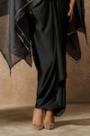 Tarun Tahiliani_Black Skirt Satin Plain Asymmetric Organza Short Kaftan Top Set _Online_at_Aza_Fashions