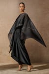 Buy_Tarun Tahiliani_Black Skirt Satin Plain Asymmetric Organza Short Kaftan Top Set _Online_at_Aza_Fashions