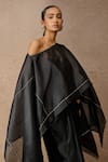 Shop_Tarun Tahiliani_Black Skirt Satin Plain Asymmetric Organza Short Kaftan Top Set _Online_at_Aza_Fashions