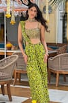 Mehak Murpana_Green Crepe Printed Zigzag Square Neck Saree With Embroidered Blouse _at_Aza_Fashions