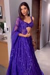 Shop_Mehak Murpana_Purple Net Embroidery Sequin Leaf Neck Bridal Lehenga Set _Online