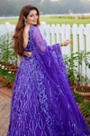 Mehak Murpana_Purple Net Embroidery Sequin Leaf Neck Bridal Lehenga Set 