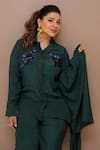 Mehak Murpana_Green Crepe Embroidered Sequin Shirt Collar Placement Crop With Cargo Pant _Online