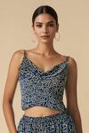 Buy_Gulabo by Abu Sandeep_Blue Modal Satin Print Bandhani Cowl Neck Crop Blouse _at_Aza_Fashions