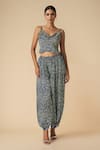 Buy_Gulabo by Abu Sandeep_Blue Modal Satin Print Bandhani Cowl Neck Crop Blouse _Online_at_Aza_Fashions
