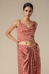 Buy_Gulabo By Abu Sandeep_Red Modal Satin Print Bandhani Cowl Neck Bandhej Crop Blouse _at_Aza_Fashions